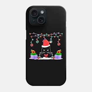 Black Cat Christmas Lights Cute Cat Lover Gifts Phone Case