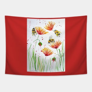 Bumble bees and Red and Yellow Flowers Tapestry