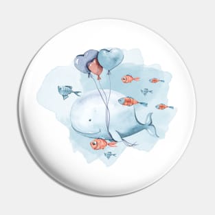 Cute watercolor birthday whale illustration Pin