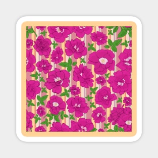 Retro Ramblin' Rose Pink and Green on Pink and Orange Stripes Magnet