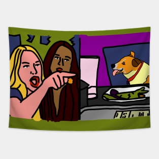 Woman Yelling at Cat Meme with Cute Dog Tapestry