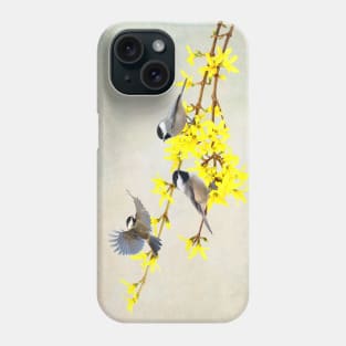 Chickadees Birds and Forsythia Flowers Phone Case