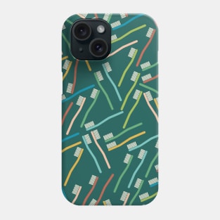 Toothbrush Pattern on Green Background Phone Case