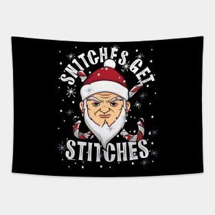 Funny Snitches Get Stitches Santa Elf Xmas Hat Humor Matching Tapestry