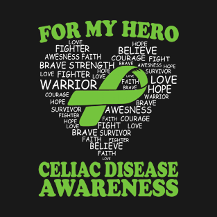 For My Hero Celiac Disease Awareness Ribbon Heart T-Shirt