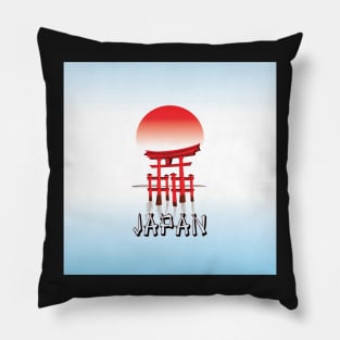 Japan, Torii Gate in Sunset, Travel Poster Pillow