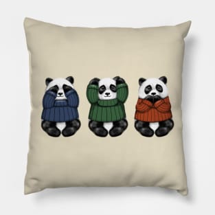 See No Hear No Speak No Pandas Pillow