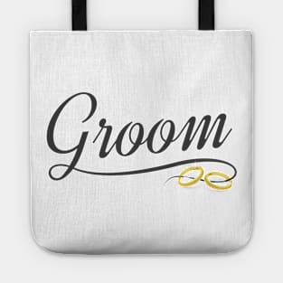 Elegant Groom with Gold Wedding Rings Calligraphy Tote