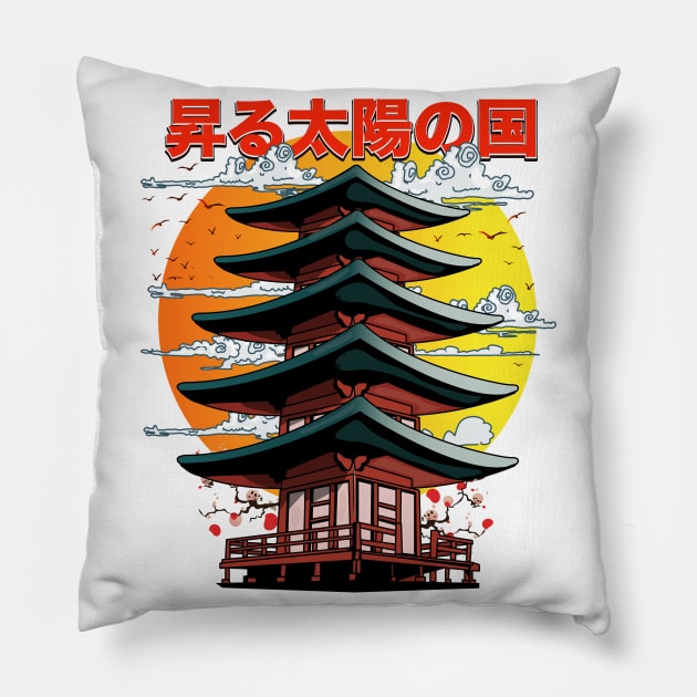 Japan , Land of the rising sun temple Pillow by nickemporium1