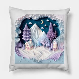 papercut illustration of magical winter, paper quilling, voxel Pillow