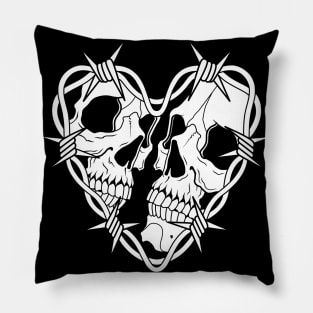 Skulls with barbed wire heart Pillow