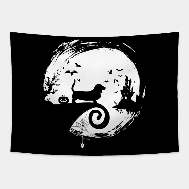 Basset Hound Halloween Costume Moon Silhouette Tapestry by magazin