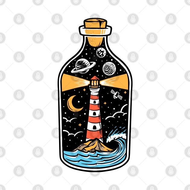 lighthouse in a bottle illustration by sharukhdesign