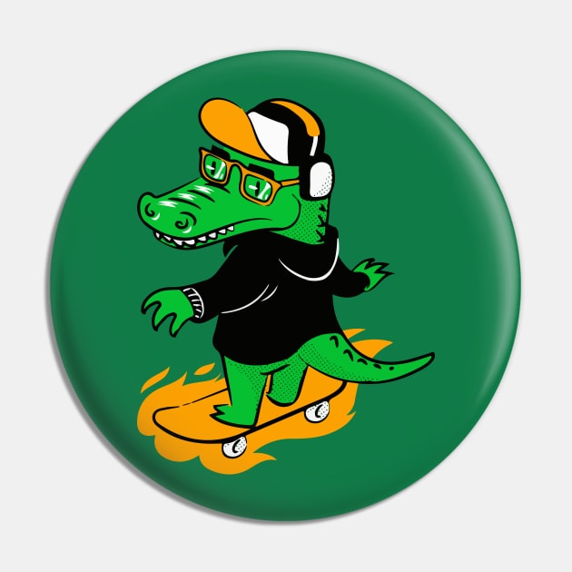 Hip Skater Gator on Skateboard Pin by SLAG_Creative