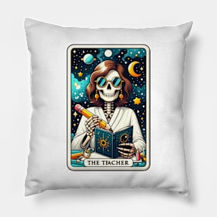 Cosmic Skeleton Teacher Reading Under the Stars Tarot Pillow