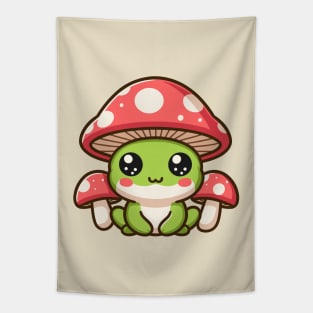 Cute Mushroom Headed Frog With Mushrooms Kawaii Toad Lover Tapestry