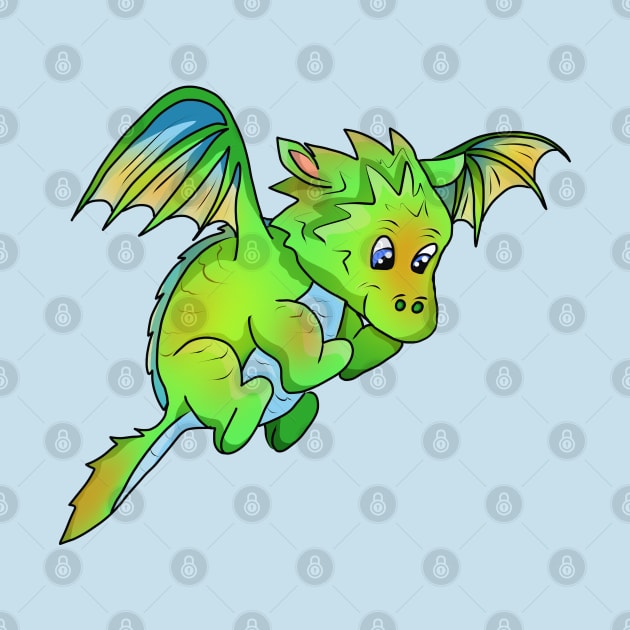 Cute Green Cartoon Flying Baby Dragon by cuisinecat