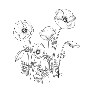 Poppies Line Art T-Shirt