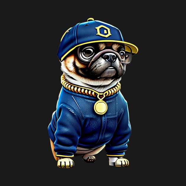 Cool Pug in Denim and Bling - Adorable Pug Wearing Hip Hop Style Clothing by fur-niche