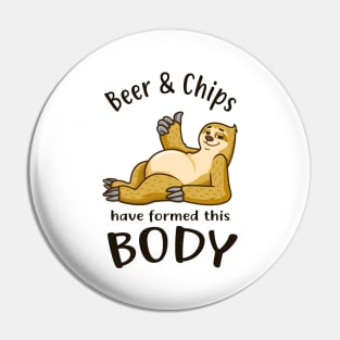 Sloth With Beer Belly Beer And Chips Body Fun Pin