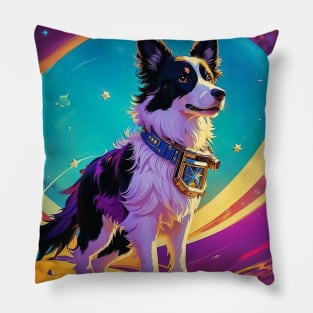 Retro Border collie dog travel in space Pillow