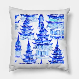 Blue pagodas Pillow