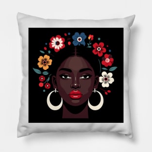 Afrocentric Woman Flowers Pillow