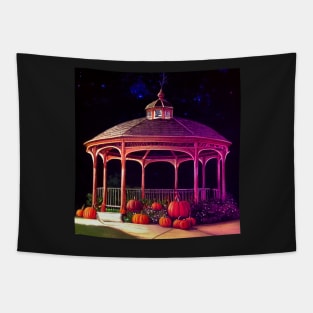 Gazebo in Town Square at Halloween - Pumpkins Tapestry