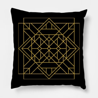 Gold Tone and Black Art Deco Geometric Triangular Tile Design Pillow