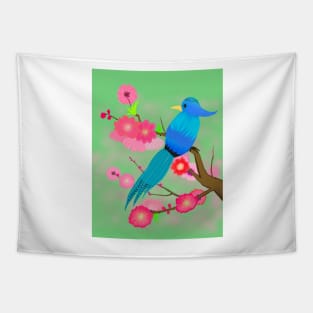 Peach Blossoms Paradise in Green Background Tapestry