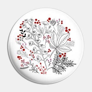 Flowers and Leaves with Autumn Berries_Black Lines Pin