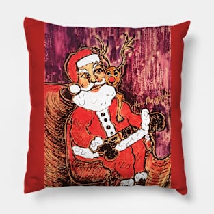 Santa and Rudolph the Red-Nosed Reindeer getting ready Pillow