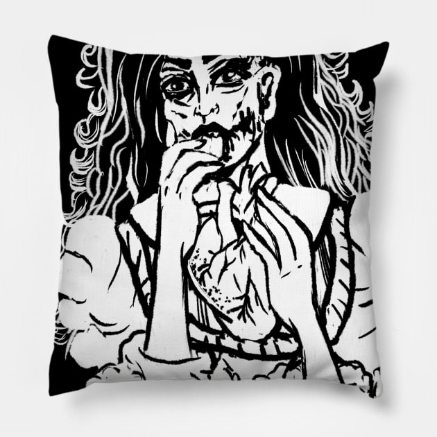 Victorian Zombie Girl Eating Anatomical Heart Goth Witchy Art Pillow by LunaElizabeth