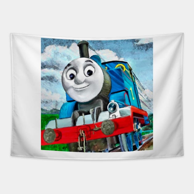 Thomas the tank in a hurry Tapestry by jsart2020