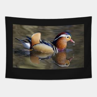 Mandarin duck on water with reflection Tapestry