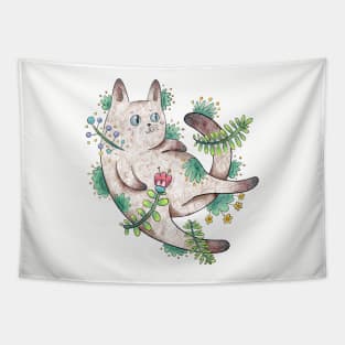 Fat Cat on his Floral Bum Tapestry