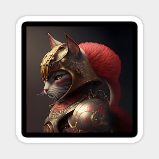 Samurai Cat Wearing Red and Gold Armor Magnet