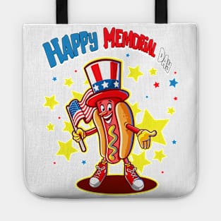 Happy Memorial Day Hot Dog American Flag Patriotic Summer USA Funny Tote