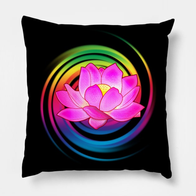 Lotus Flower with Rainbow Spiral Pillow by PenguinCornerStore