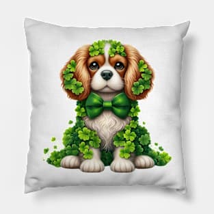 Clover Cavalier King Charles Spaniel Dog St Patricks Day Pillow