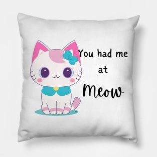 YOU HAD ME AT MEOW! Cute Kitty Cat For Ladies Pillow