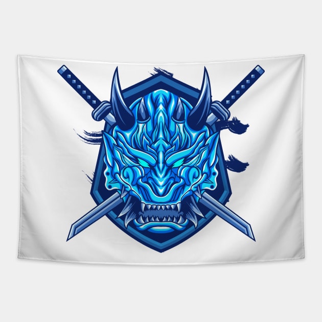 Blue Tiger Oni Tapestry by Vainvire