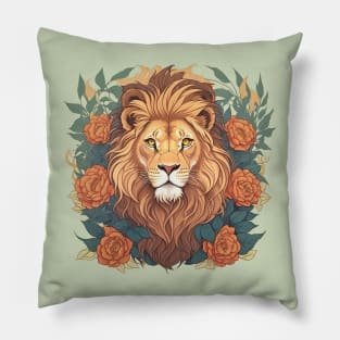 Lion head with flowers Pillow