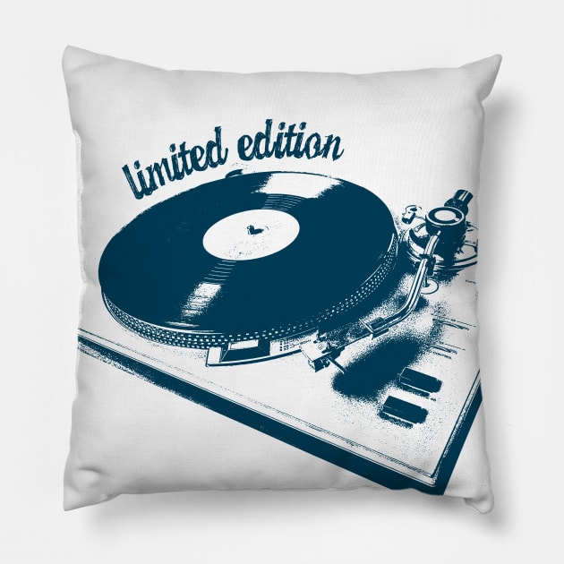 Blue Turntable And Vinyl Record Illustration Pillow by Spindriftdesigns