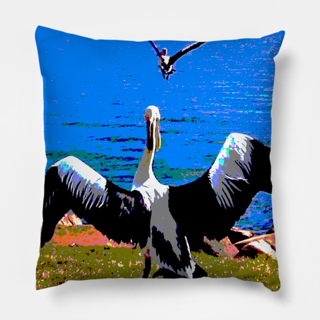 Pelican Takeoff! Pillow by Mickangelhere1