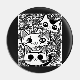 Beautiful Black and White Cat Illustration - Modern Art Pin