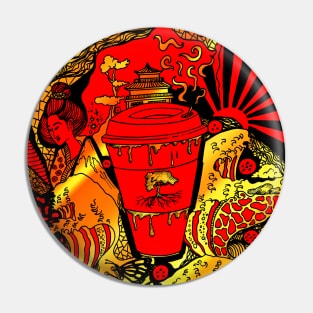 Gold and Red Coffee In Japan Pin