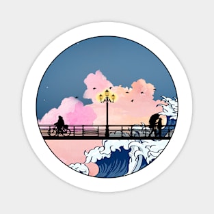 "On the Bridge" Graphic Design. Waves, Clouds, Stars, Birds. Magnet