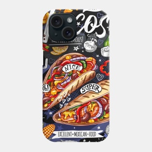 Food poster, food, Mexican, nachos, burritos, tacos, snack. Phone Case