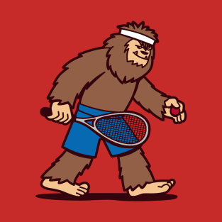 Funny Kawaii Cute Bigfoot Sasquatch Playing Squash Funny Sports Cartoon T-Shirt